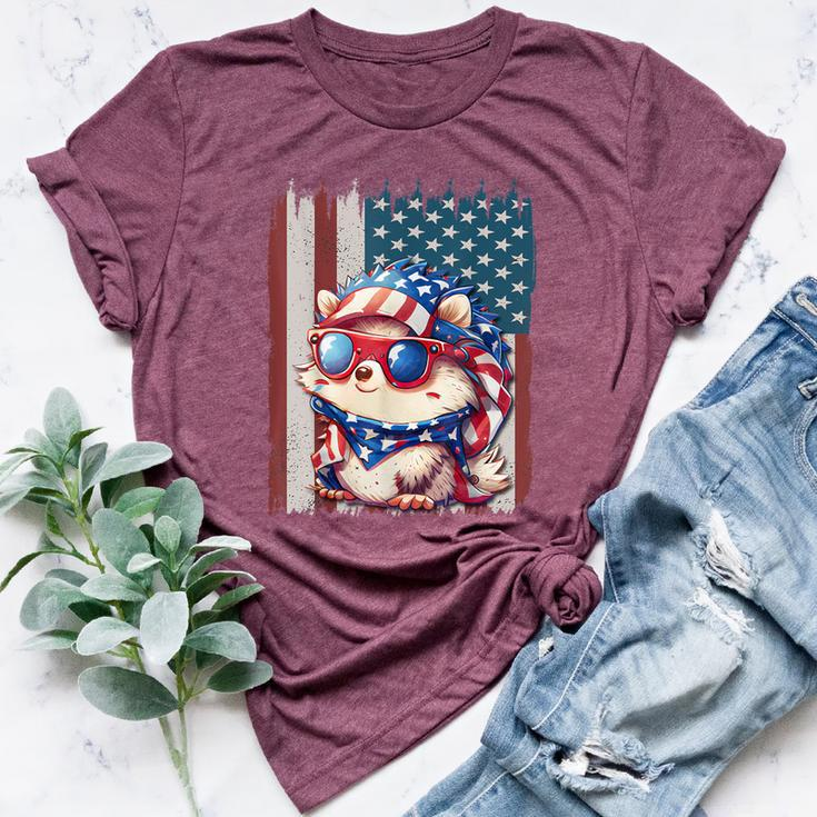 Retro American Flag Hedgehog Dad Mom 4Th Of July Bella Canvas T-shirt