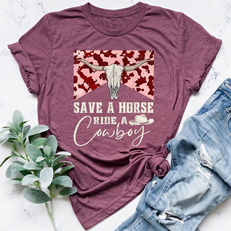 Retro Bull Skull Western Country Save A Horse Ride A Cowboy Bella Canvas T-shirt