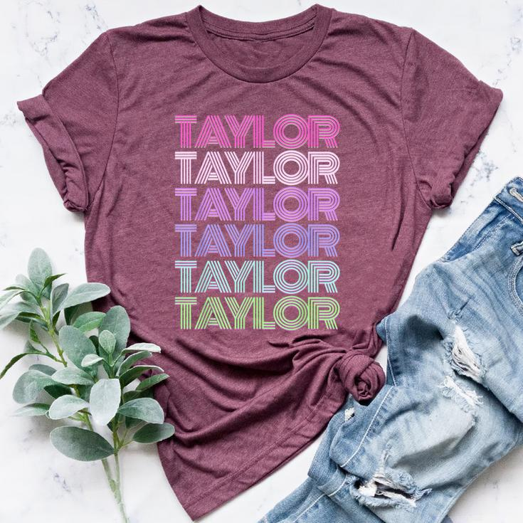 Retro First Name Taylor Girl Boy Surname Repeated Pattern Bella Canvas T-shirt