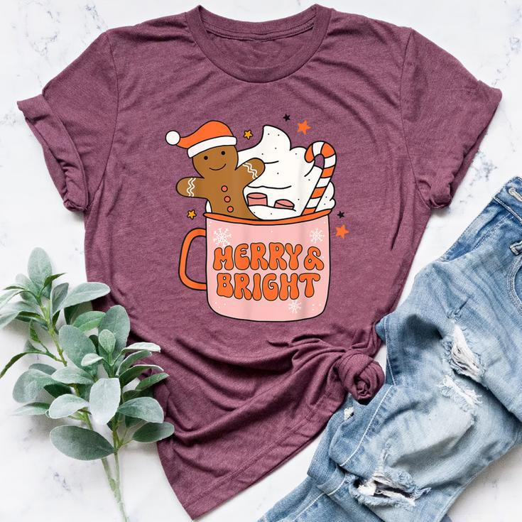 Retro Groovy Merry & Bright Gingerbread Christmas Cute Santa Bella Canvas T-shirt
