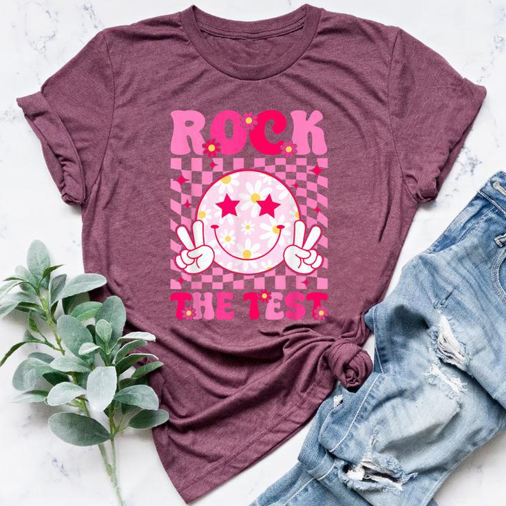 Retro Groovy Test Day Rock The Test Smile Hippie Pink Girls Bella Canvas T-shirt