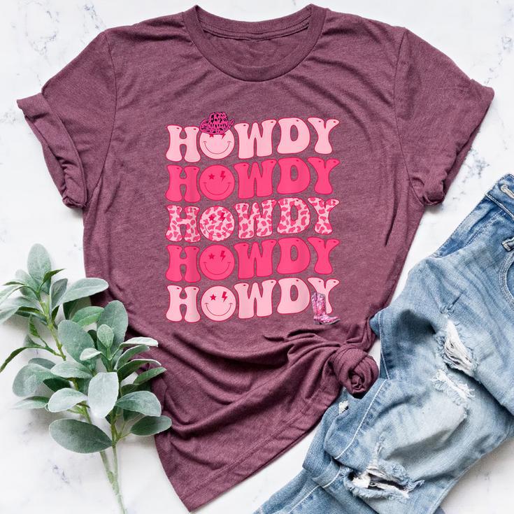 Retro Howdy Western Girl Country Rodeo Pink Cowgirl Groovy Bella Canvas T-shirt