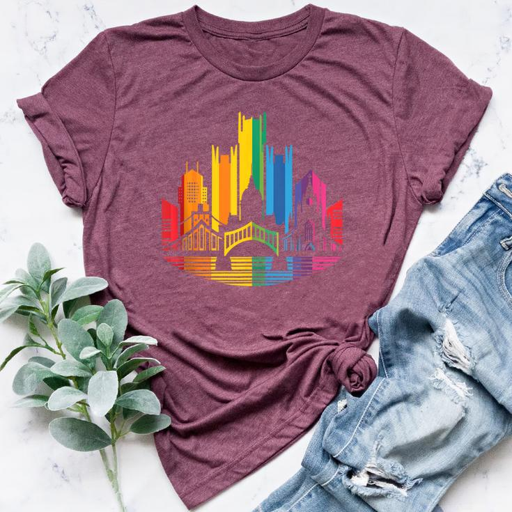 Retro Pittsburgh Skyline Rainbow Lgbt Lesbian Gay Pride Bella Canvas T-shirt