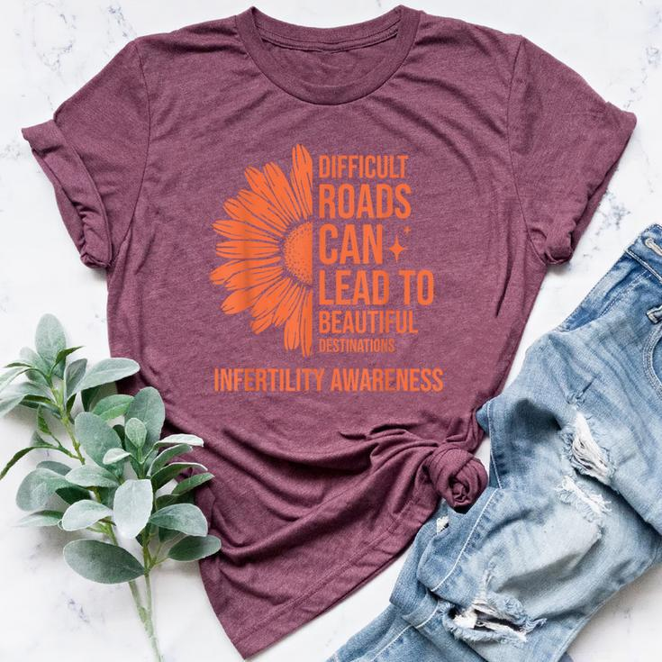 Retro Sunflower Infertility Awareness Week Orange Ribbon Bella Canvas T-shirt