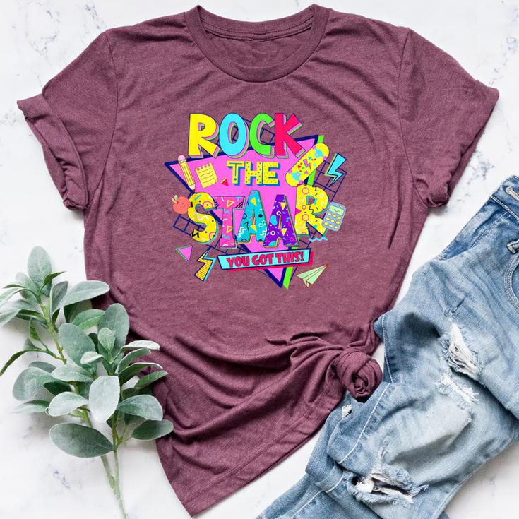 Rock The Staar Test Testing Day Retro Groovy Teacher Stars Bella Canvas T-shirt