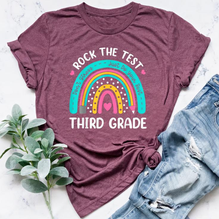 Rock The Test Third Grade Rainbow Test Day Teacher Student Bella Canvas T-shirt
