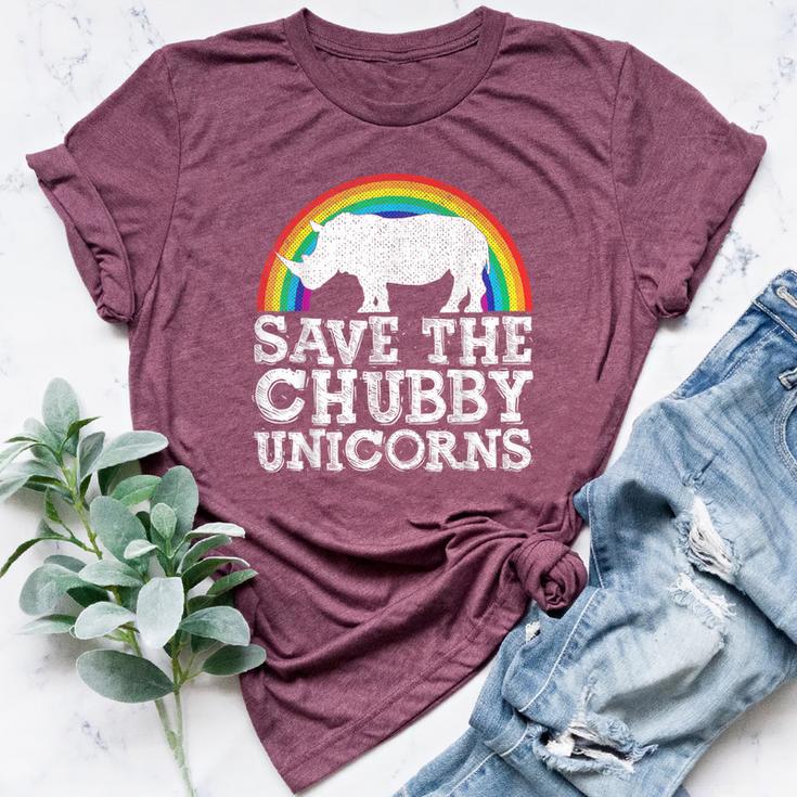 Save The Chubby Unicorns Rainbow Rhino Rhinoceros Bella Canvas T-shirt