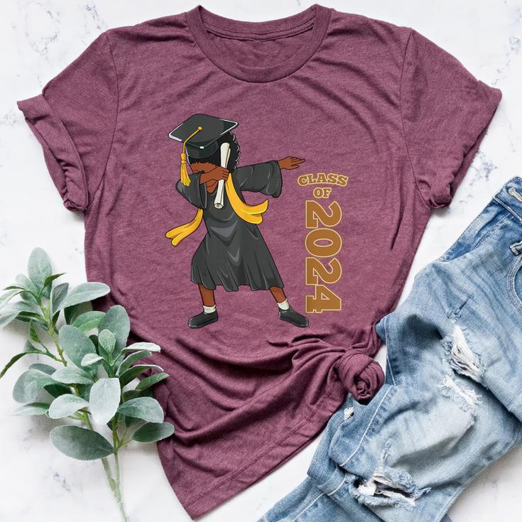 Senior 2024 Graduation African Black Girl Dabbing Afro Women Bella Canvas T-shirt