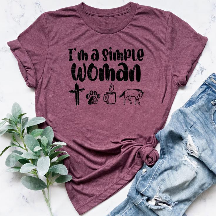 Im A Simple Woman Cross Dog Cat Coffee Horse Christian Women Bella Canvas T-shirt