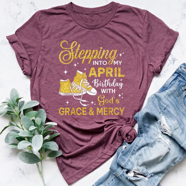 Stepping Into My April Birthday Girls Shoes Bday Bella Canvas T-shirt