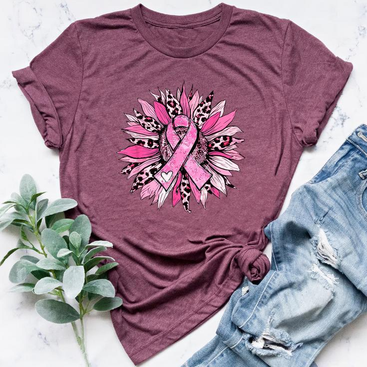 Sunflower Pink Breast Cancer Awareness Girls Warrior Bella Canvas T-shirt