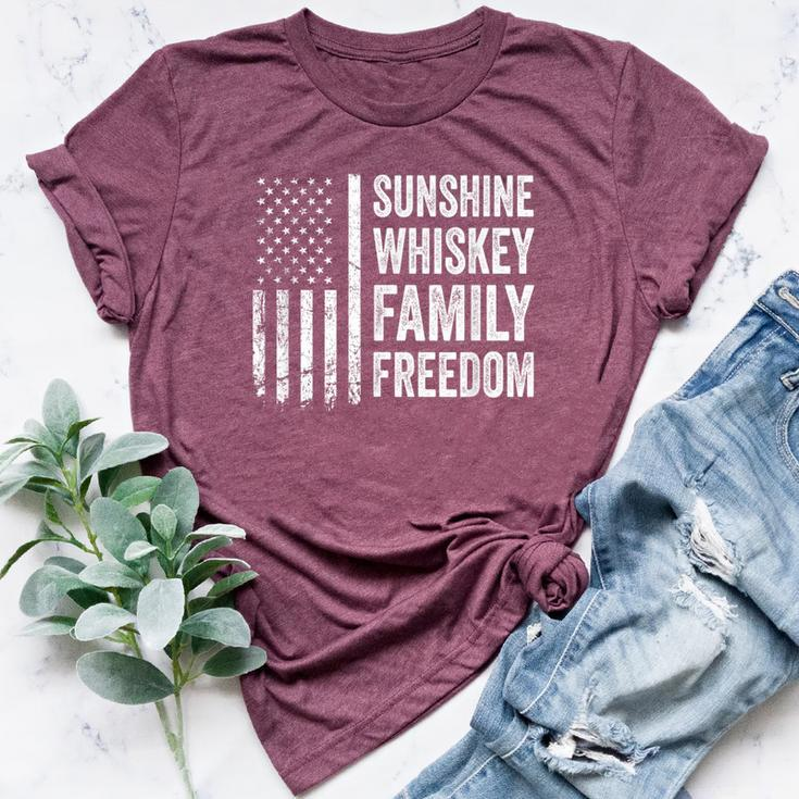 Sunshine Whiskey Family & Freedom Usa Flag Summer Drinking Bella Canvas T-shirt