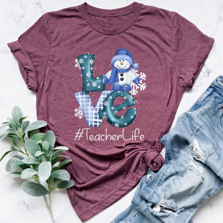 Teacher Love Snowman Xmas Winter Season Christmas Bella Canvas T-shirt