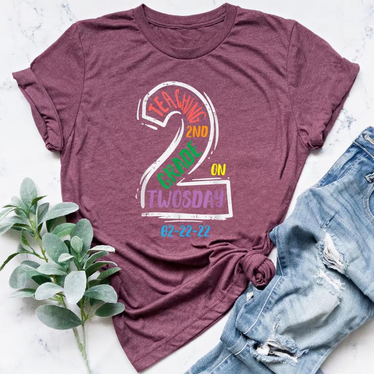 Teaching 2Nd Grade On Twosday 2-22-22 Twos Day Teacher Bella Canvas T-shirt