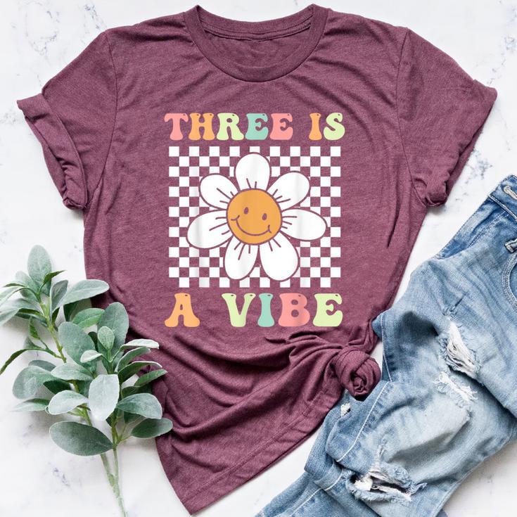 Three Is A Vibe Cute Groovy 3Rd Birthday Party Daisy Flower Bella Canvas T-shirt