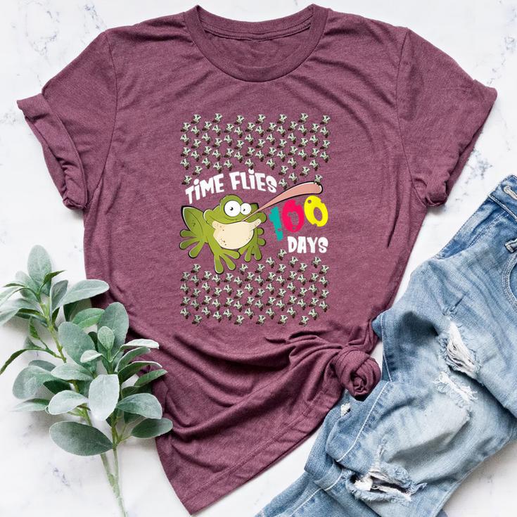 Time Flies 100 Days Teacher Student Frog Fly School Bella Canvas T-shirt