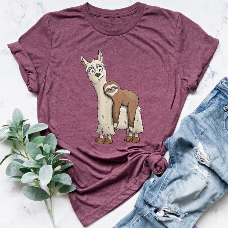 Trendy Funky Cartoon Chill Out Sloth Riding Llama Bella Canvas T-shirt