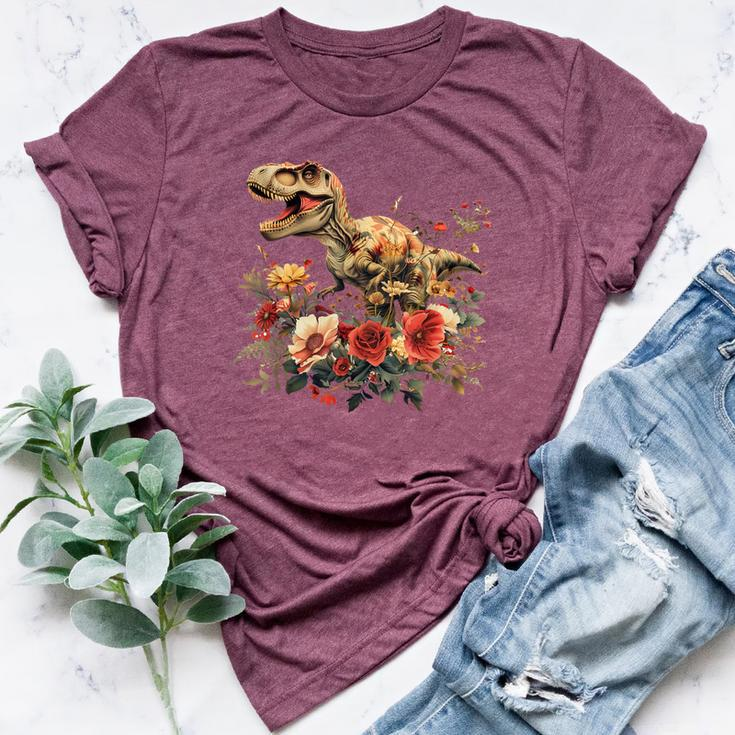 Trex Dinosaur Dino Floral Flower Bella Canvas T-shirt