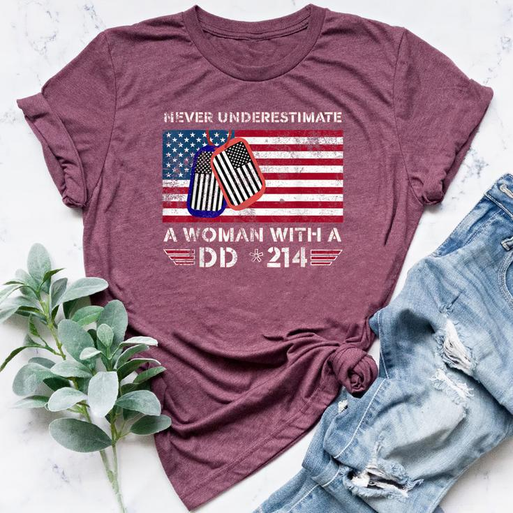 Never Underestimate A Woman With A Dd 214-Patriotic Usa Flag Bella Canvas T-shirt