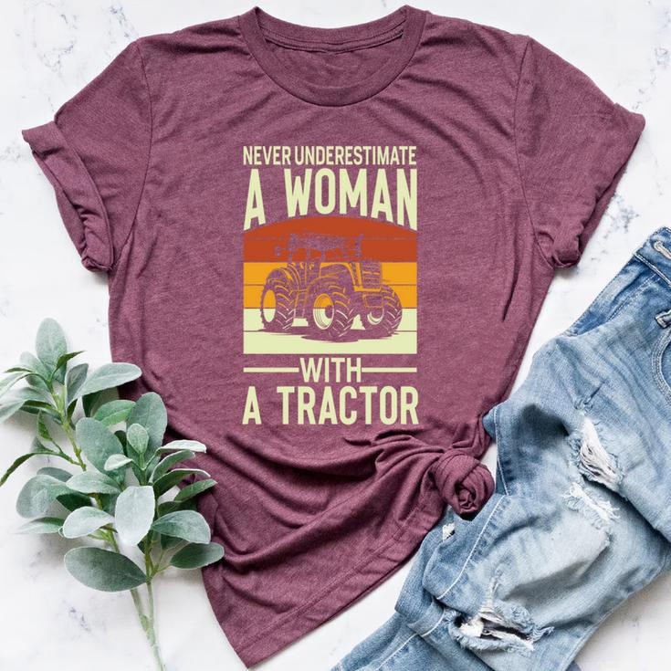 Never Underestimate A Woman With A Tractor Farmer Bella Canvas T-shirt