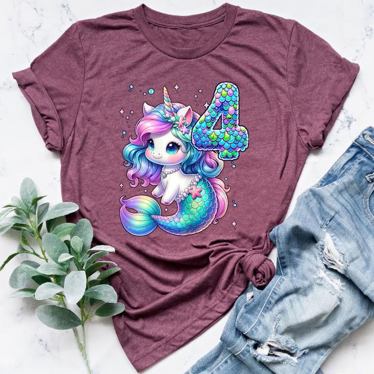 Unicorn Mermaid 4Th Birthday 4 Year Old Party Girls Outfit Bella Canvas T-shirt