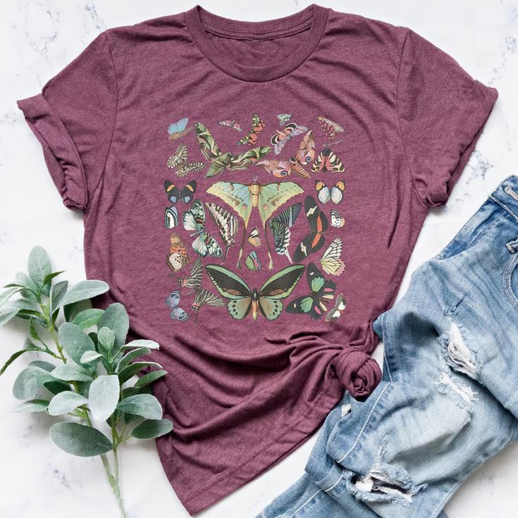 Vintage Butterfly And Moth Cute Graphic For Teacher Womens Bella Canvas T-shirt