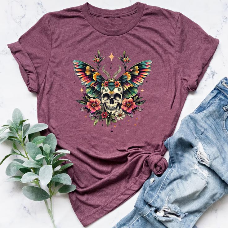 Vintage Death Moth Skull Flower Tattoo Goth Grunge Butterfly Bella Canvas T-shirt