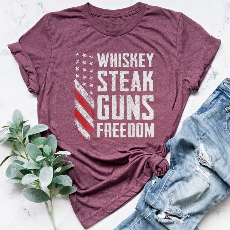 Whiskey Steak Guns Freedom Gun Bbq Drinking -On Back Bella Canvas T-shirt