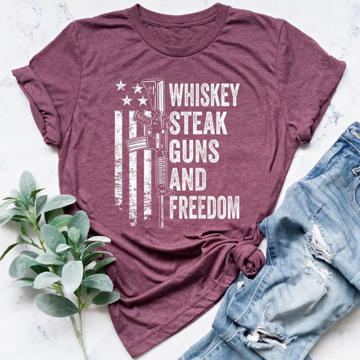 Whiskey Steak Guns And Freedom Usa Bbq Gun On Back Bella Canvas T-shirt