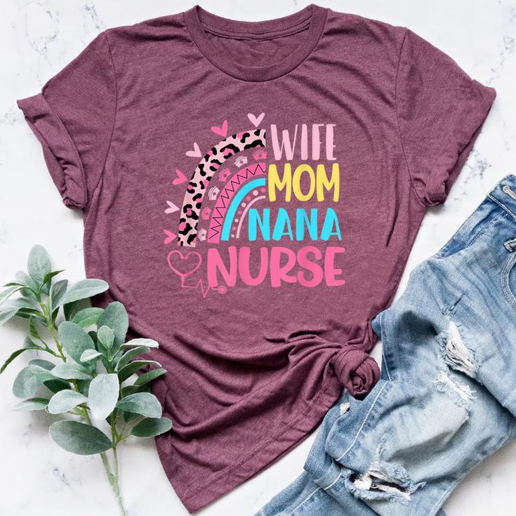 Wife Mom Nana Nurse Nurses Day Leopard Rainbow Bella Canvas T-shirt