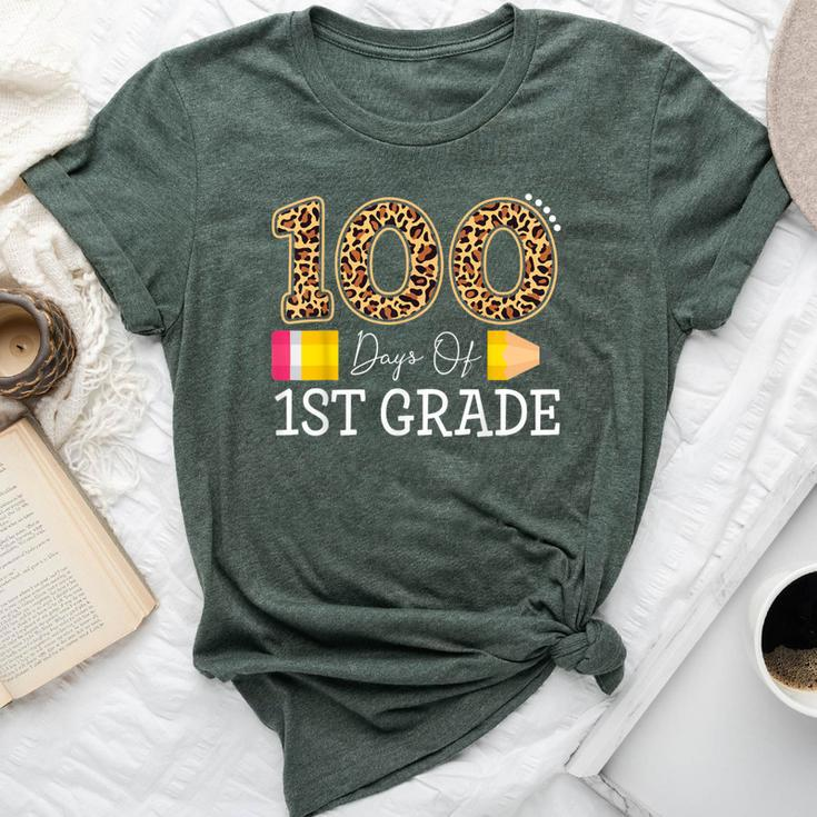 100 Days Of First Grade Leopard Happy 100Th Day Of School Bella Canvas T-shirt