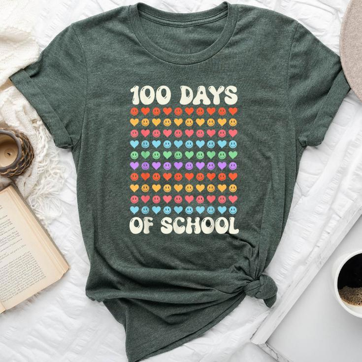 100Th Day 100 Days Of School Retro Groovy Hearts 100Th Bella Canvas T-shirt