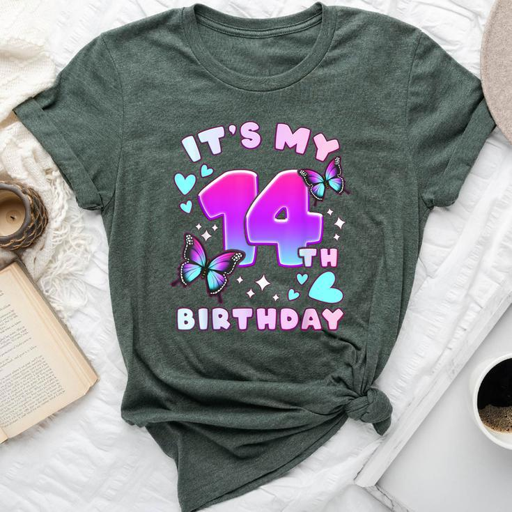 14Th Birthday Girl 14 Years Butterflies And Number 14 Bella Canvas T-shirt