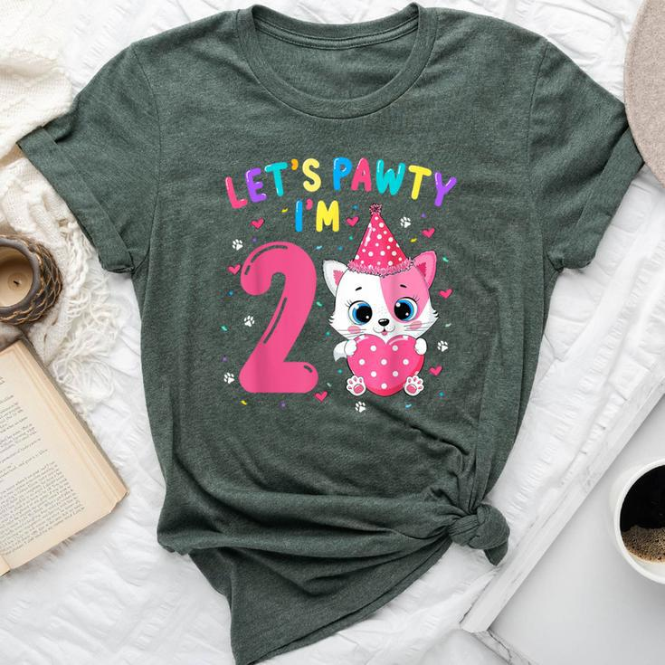 2Nd Birthday Girl Cat Kitten Let's Pawty I'm 2 Year Old Bella Canvas T-shirt