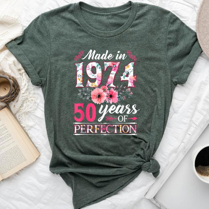 50 Year Old Made In 1974 Floral Flower 50Th Birthday Womens Bella Canvas T-shirt