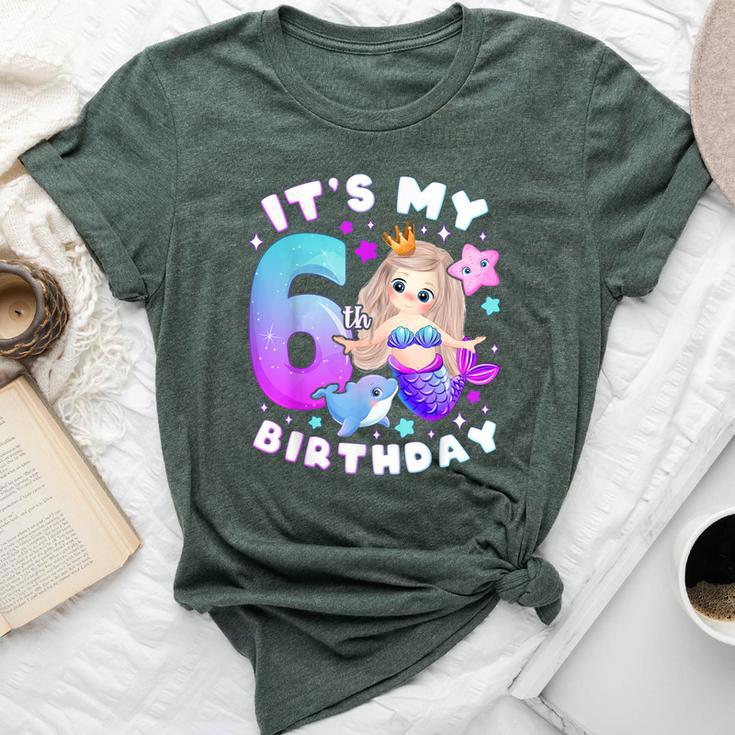 6Th Birthday Girl 6 Years Mermaid Number 6 Bella Canvas T-shirt