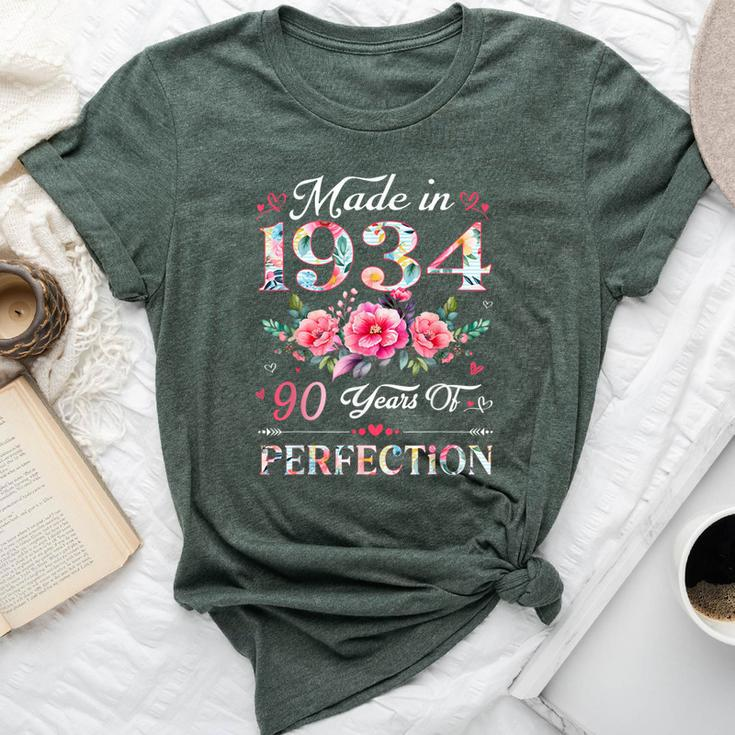 90 Year Old Made In 1934 Floral 90Th Birthday Women Bella Canvas T-shirt