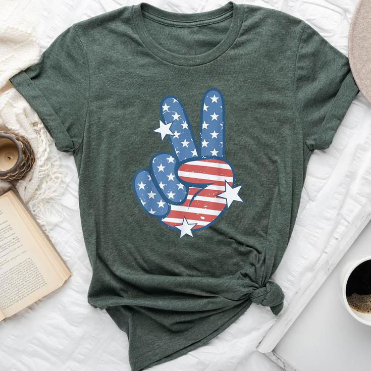 American Flag Peace Sign Hand 4Th Of July Women Bella Canvas T-shirt
