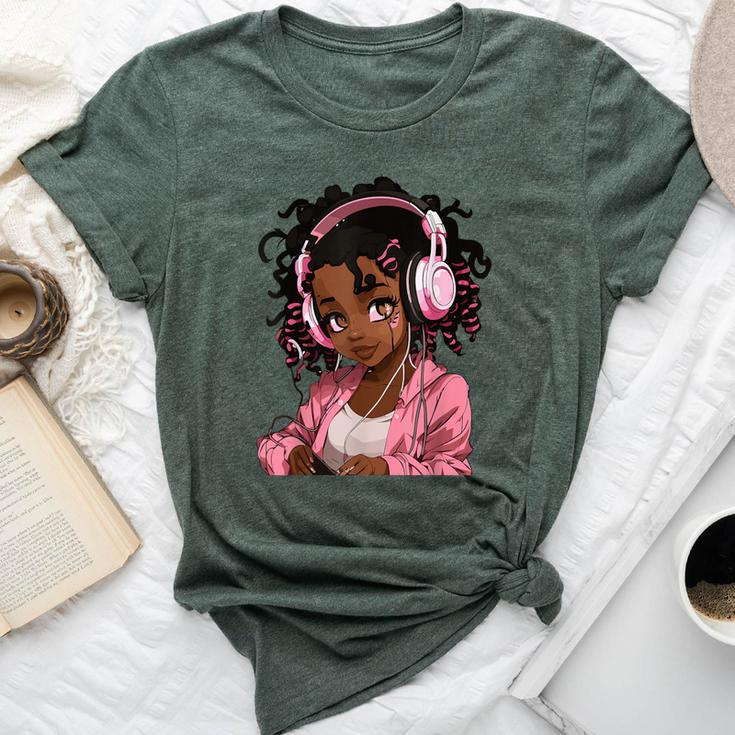 Anime And Music Black Girl Anime Merch Afro African American Bella Canvas T-shirt