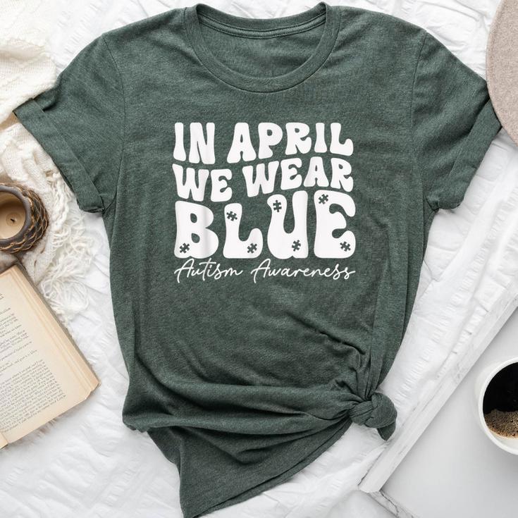 In April We Wear Blue Groovy Autism Awareness Bella Canvas T-shirt