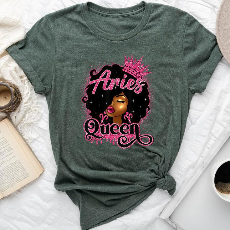 Aries Queen Birthday Afro Natural Hair Girl Black Women Bella Canvas T-shirt