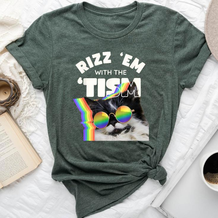 Autism Rizz Em With The Tism Meme Autistic Cat Rainbow Bella Canvas T-shirt