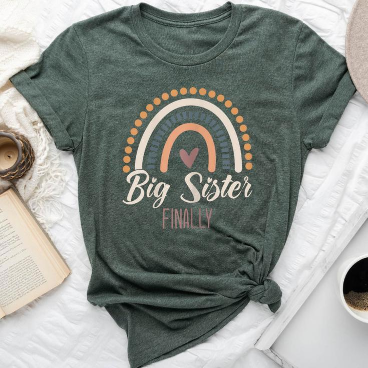 Big Sister Finally 2024 Girls Boho Rainbow Big Sis Sibling Bella Canvas T-shirt