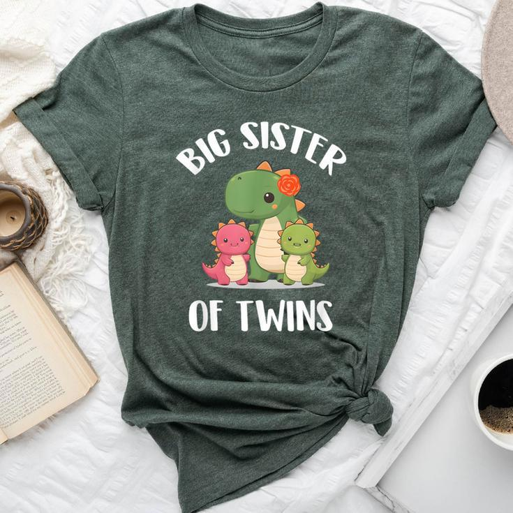 Big Sister Of Twins Dinosaur Girls Bella Canvas T-shirt