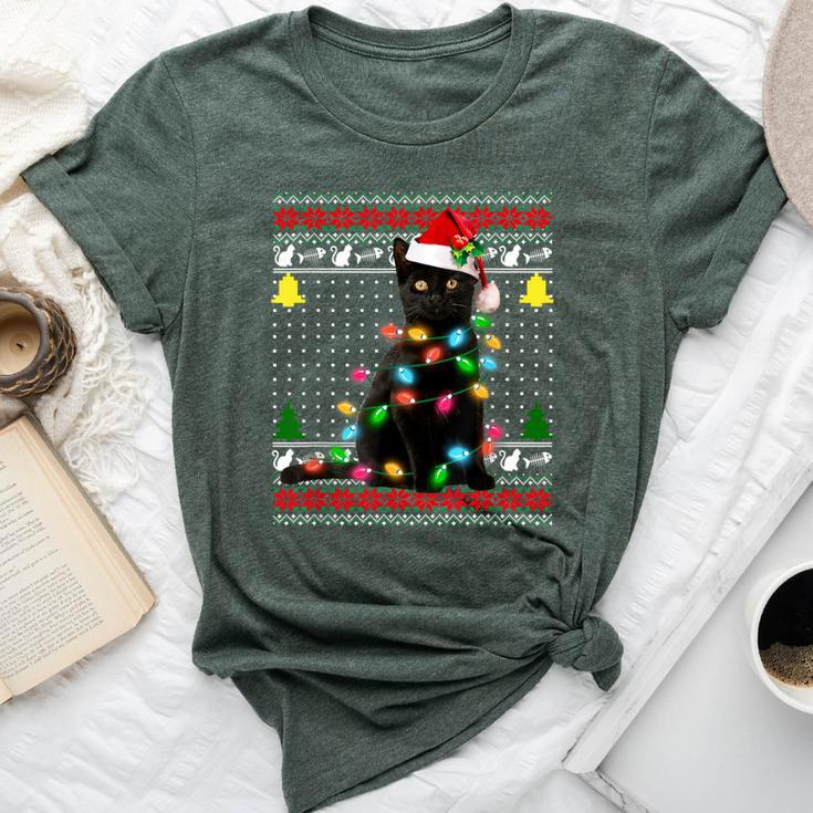 Black Cat Ugly Christmas Sweater Cats Lover Girls Bella Canvas T-shirt - Thegiftio