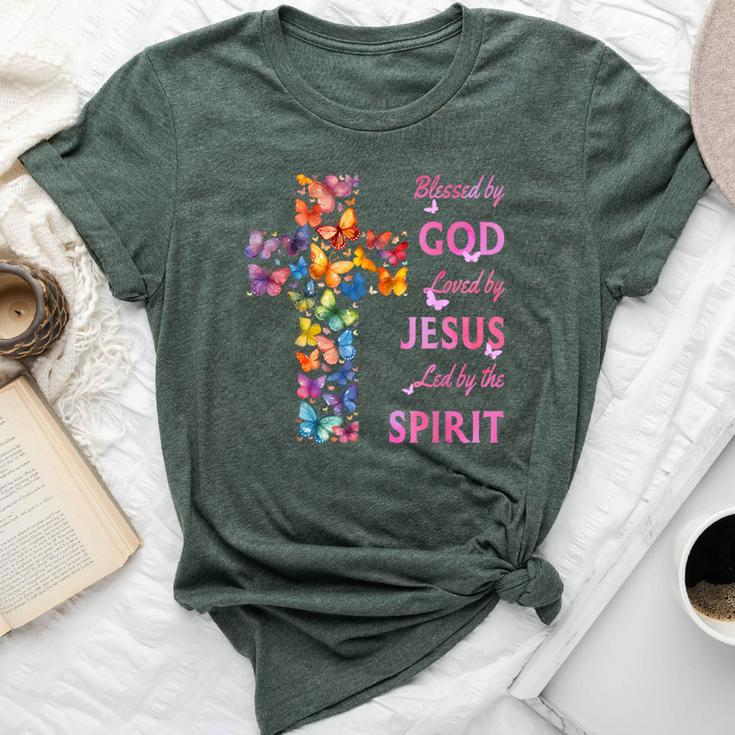 Blessed By God Loved By Jesus Butterfly Cross Bella Canvas T-shirt