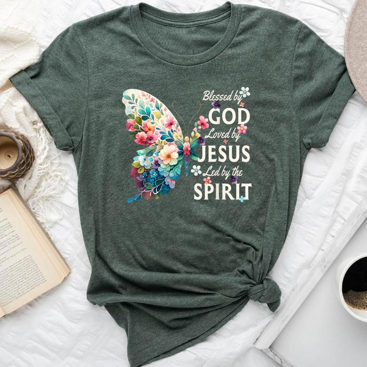 Blessed By God Loved By Jesus Floral Butterfly Christian Bella Canvas T-shirt