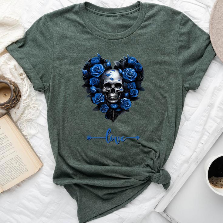 Blue Roses Skull For Valentine´S Love Rock For Women Bella Canvas T-shirt