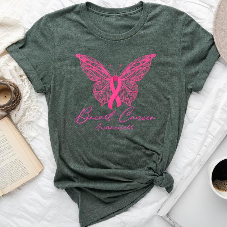 Breast Cancer Awareness Pink Butterfly Pink Ribbon Women Bella Canvas T-shirt