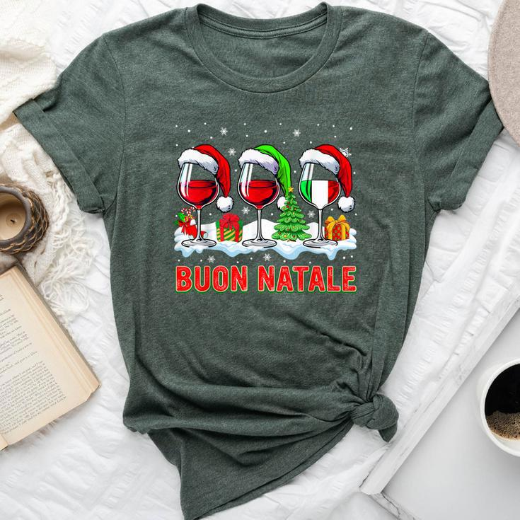 Buon Natale Merry Christmas Italian Three Santa Wine Glasses Bella Canvas T-shirt